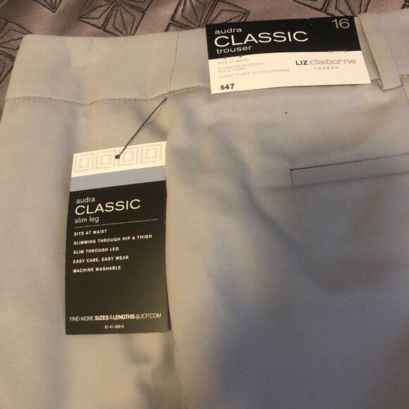 Liz Claiborne Audra Classic Slim Leg Trouser Pants Size 16 Light Gray NWT - Picture 6 of 7